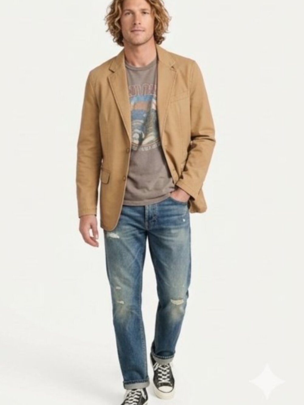 Breakwater Tan Cotton Utility Blazer Jacket Casual Unstructured L